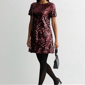Nine West Burgundy Sequin Mini Dress